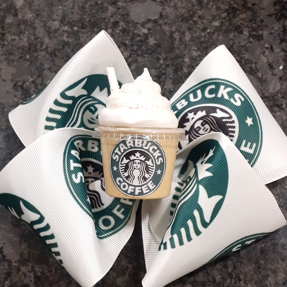 Boutique style bow. Starbucks themed ribbon. - Picture 1 of 4